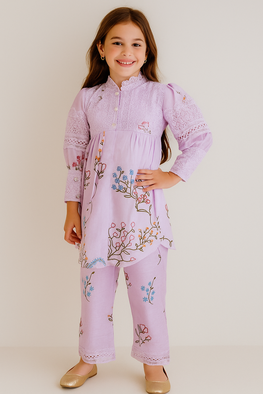 Cotton Printed Lace Work Cord Set 5390 Purple