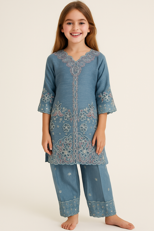 Georgette Bids Work Farshi Salwar Set 4705 Blue