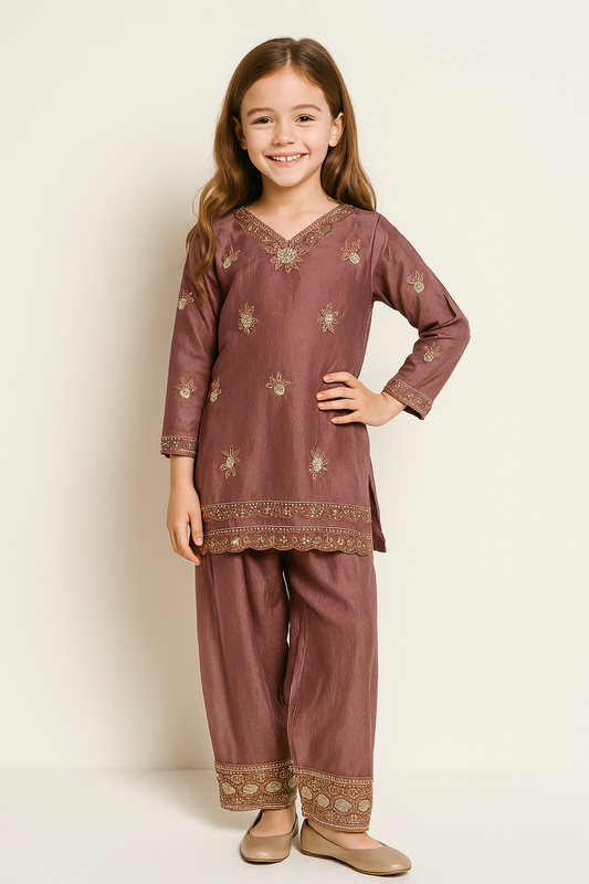 Georgette Bids Work Farshi Salwar Set 5438 Onion