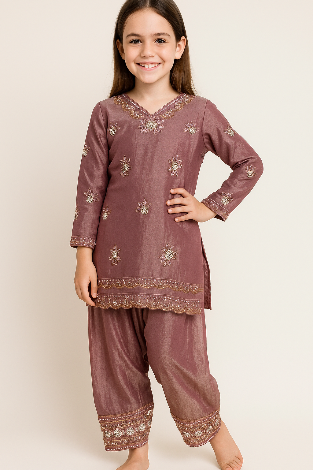 Georgette Bids Work Farshi Salwar Set 5438 Onion