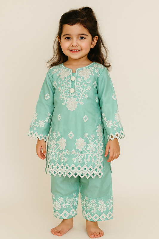 Georgette Embroidery Farshi Salwar Set 4696 Sky Blue