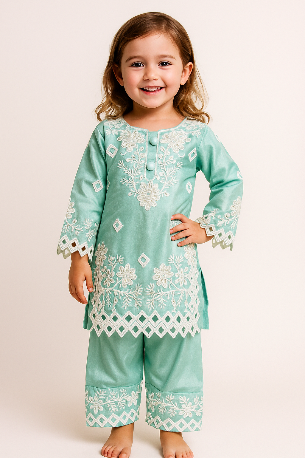 Georgette Embroidery Farshi Salwar Set 4696 Sky Blue