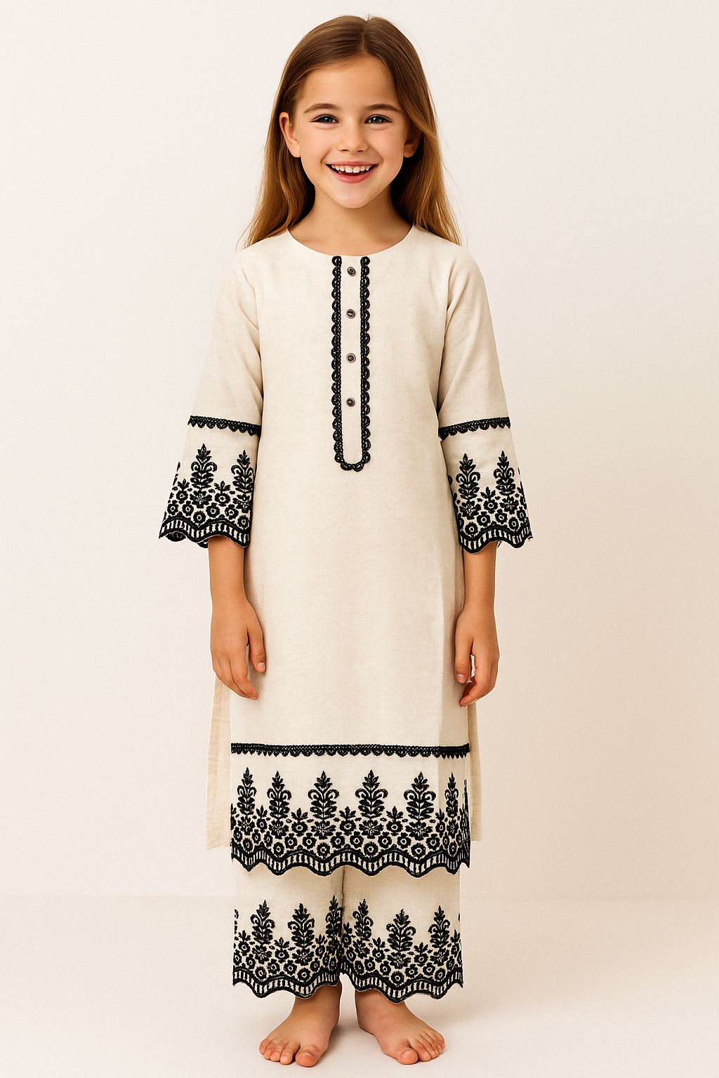 Cotton Embroidery Kurti Set With Dupatta 1264 White