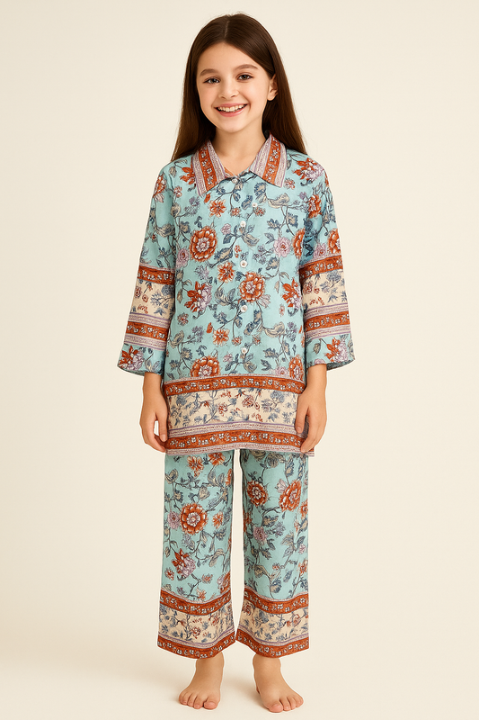 Cotton Printed Cord Set 1275 Sky Blue