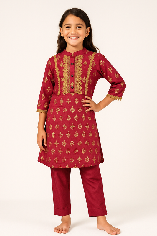 Cotton Printed Lace Work 1280 Maroon