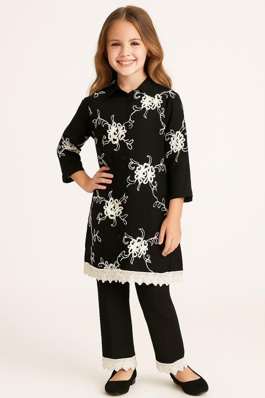 Cotton Embroidery Kurti Set 1289 Black