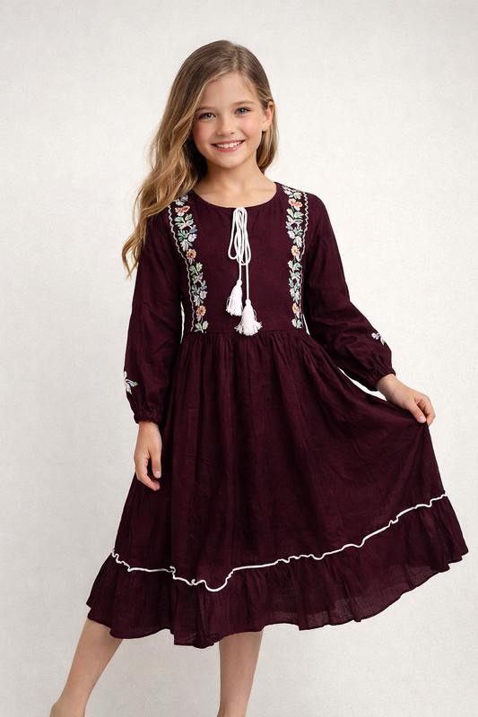 Cotton Embroidery Frock 1127 Wine