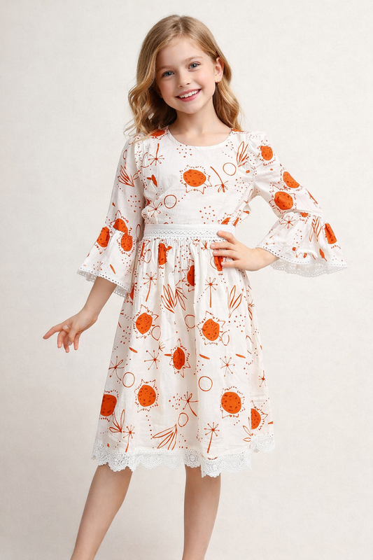 Cotton Printed Frock 1129 White