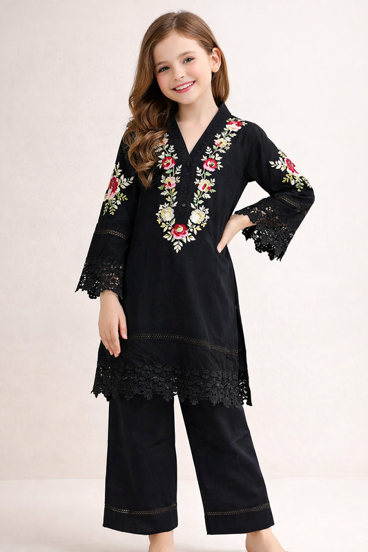 Cotton Embroidery Kurti Set 1450 Black