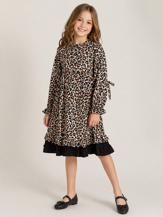 Cotton Cheetah Print Frock 1159 Brown