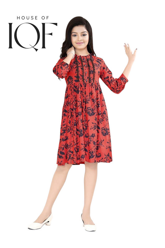 Printed Cotton Frock 1003 Red