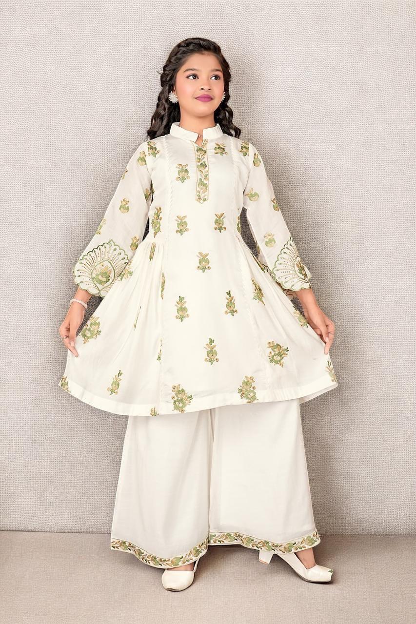 White Embroidery Plazo Set -sr-4529
