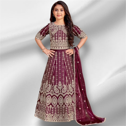 Royal Radiace Kids Lehanga = sm = 3547 Maroon