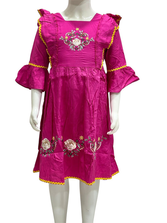 Cotton Embroidery Frock 1015 Rani Pink
