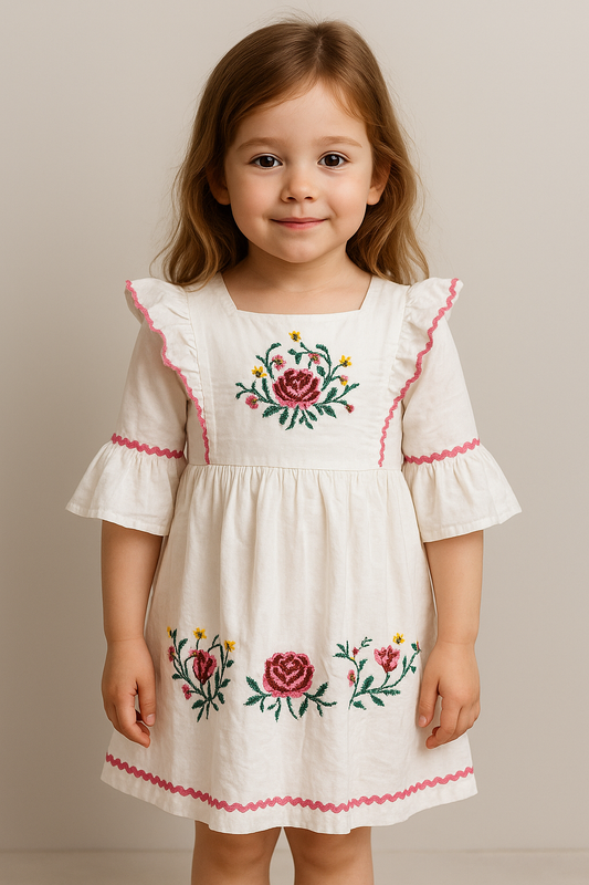 Cotton Embroidery Frock 1016 White