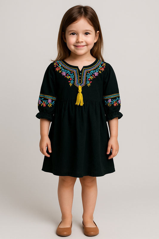 Cotton Embroidery Frock 1012 Bottle Green