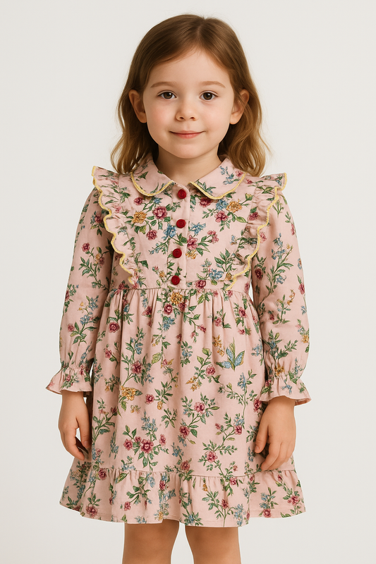 Cotton Printed Frock 1019 Peach