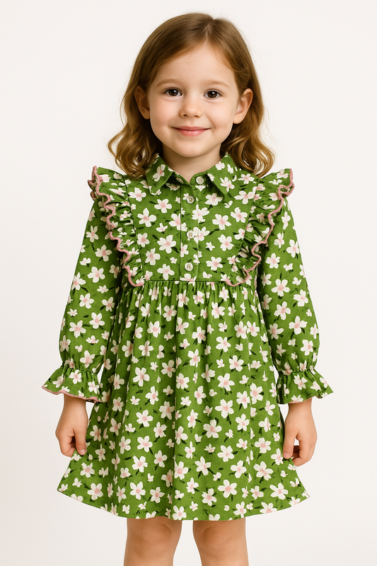 Cotton Printed Frock 1017 Green
