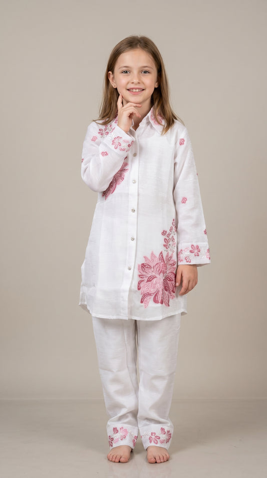 Georgette Embroidery Cord Set 5466 White