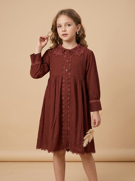 Cotton Lace Work Frock 1171 Maroon