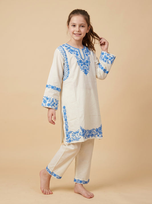 Cotton Embroidery Kurti set 1570 White