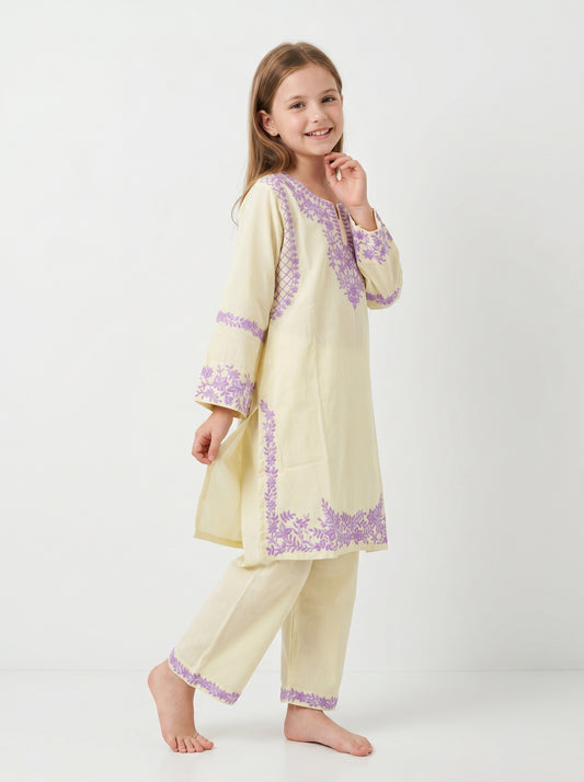 Cotton Embroidery Kurti Set 1578 yellow
