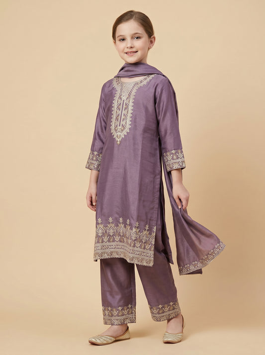 Georgette Embroidery Kurti set 1580 Purple