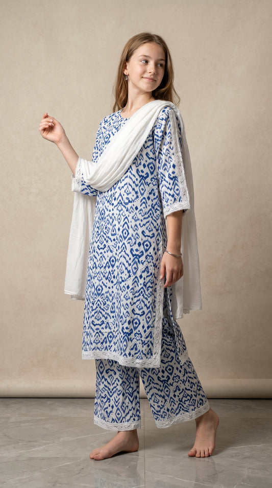 Cotton Printed Kurti Set 1582 Blue