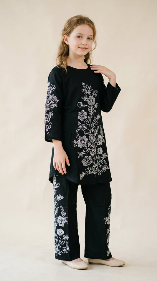 Cotton Embroidery Frock Set 1587 Black