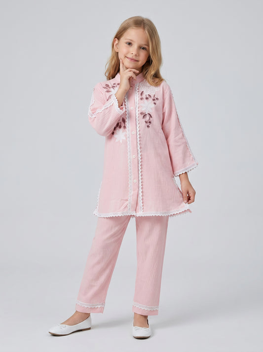 Cotton Embroidery Cord Set 1596 Pink