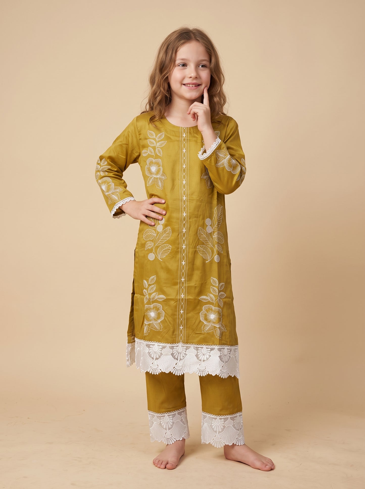 Cotton Embroidery Kurti set 1629 Yellow