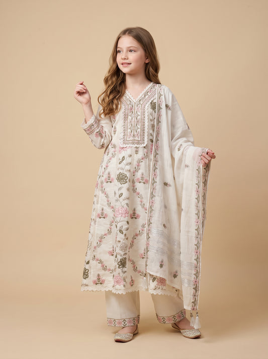 Cotton Embroidery Frock Set 1630 Cream