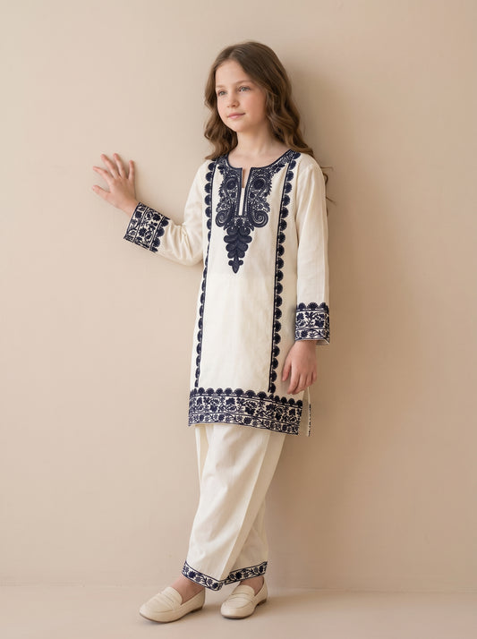 Cotton Embroidery Farshi Pant Set 1637 White