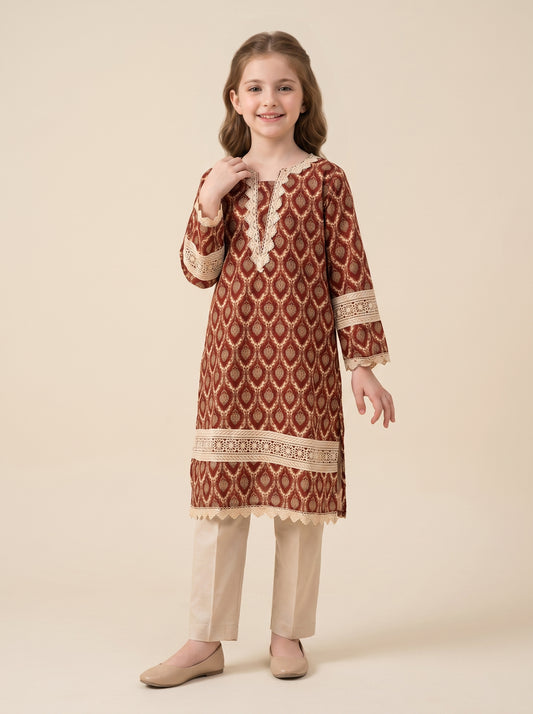 Cotton Printed Kurti Set 1638 Brown