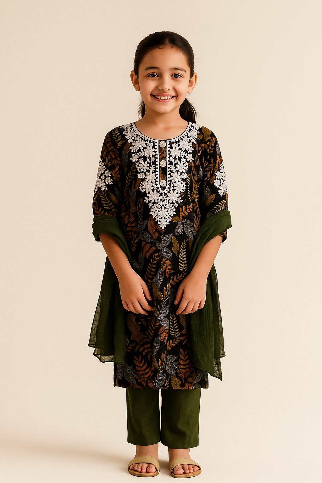 Lucknowi Cotton Kurti Set 1014 Black
