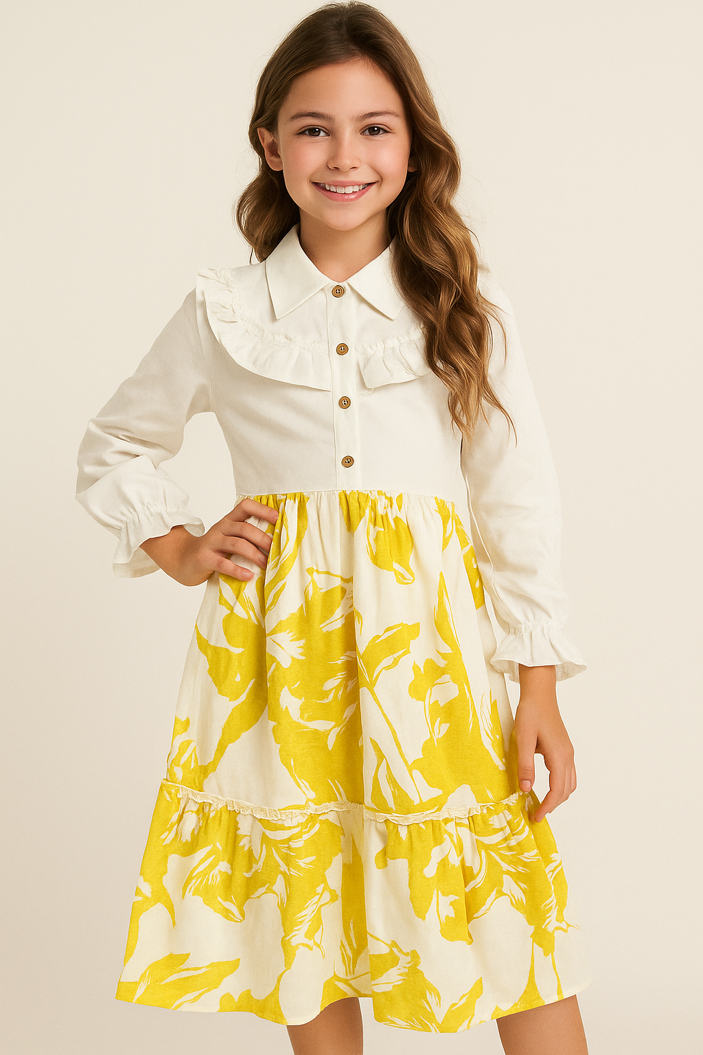 Cotton printed frock 1106 yellow