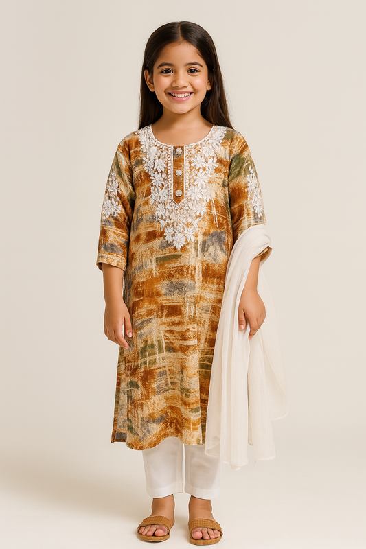 Lucknowi Cotton Kurti Set 1013 Rust