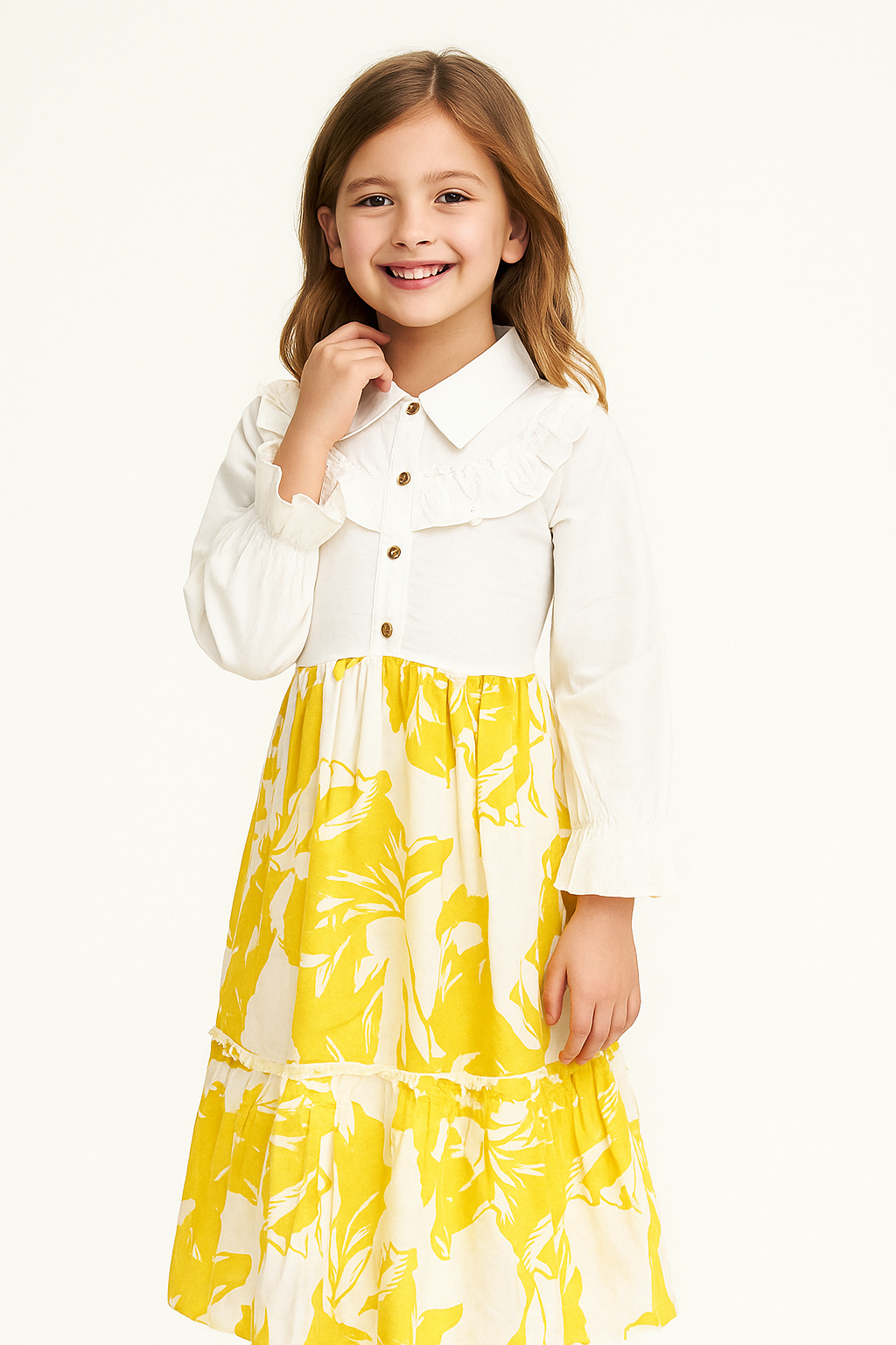 Cotton printed frock 1106 yellow