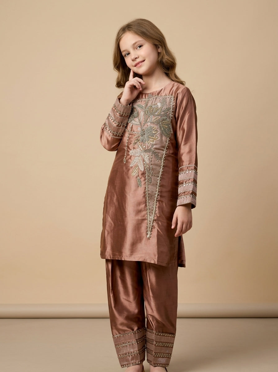Satin Hand Work Farshi Salwar Set 5422 Peach