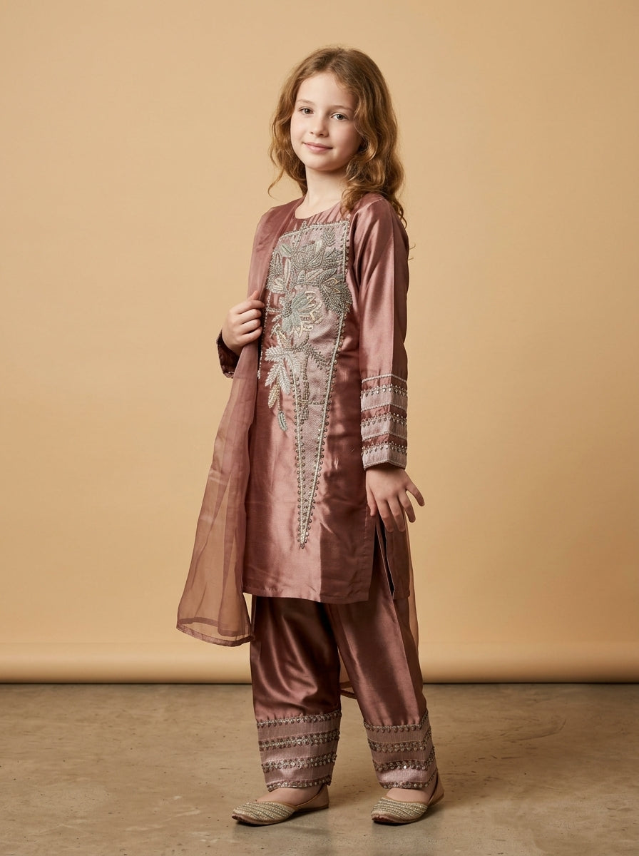 Satin Hand Work Farshi Salwar Set 5422 Peach
