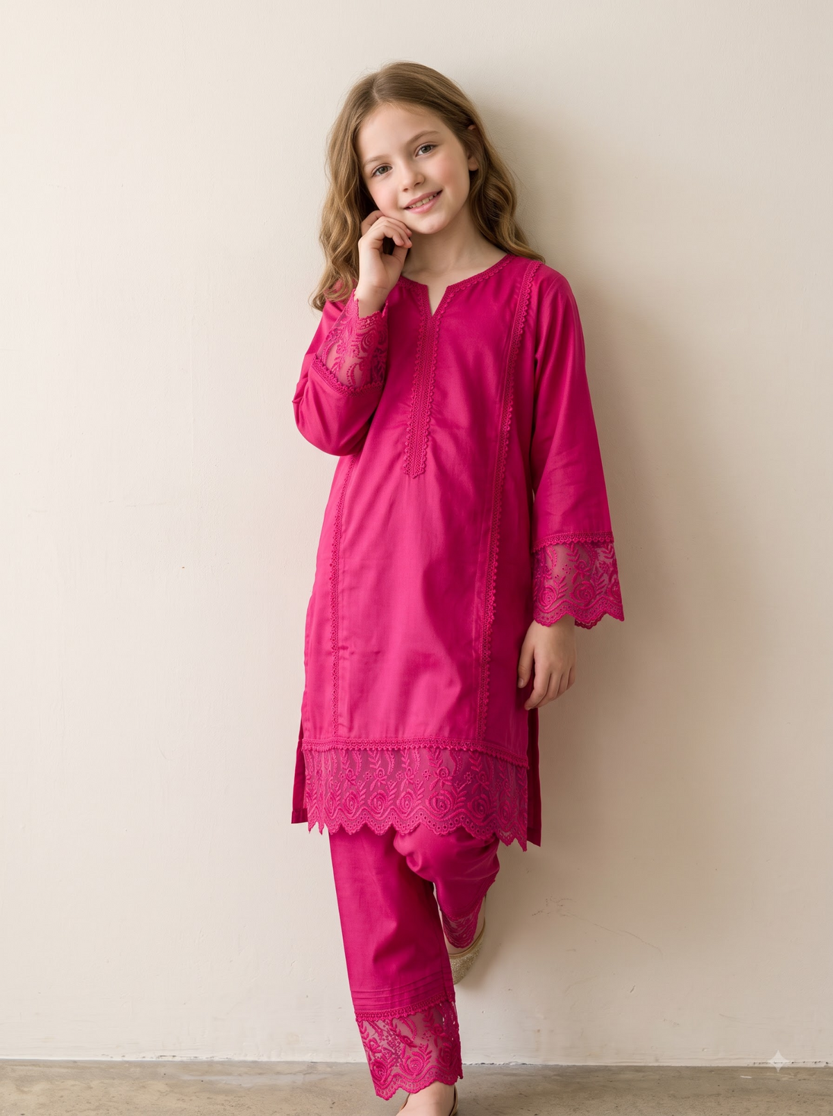 Girls red cotton kurti set 1770 Red alternate view
