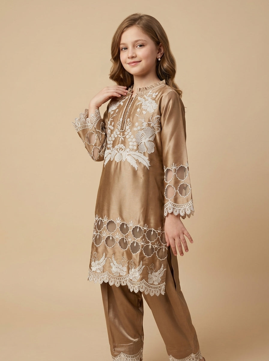 Girls Fone Satin Cut Work Farshi Set 1793 Fone