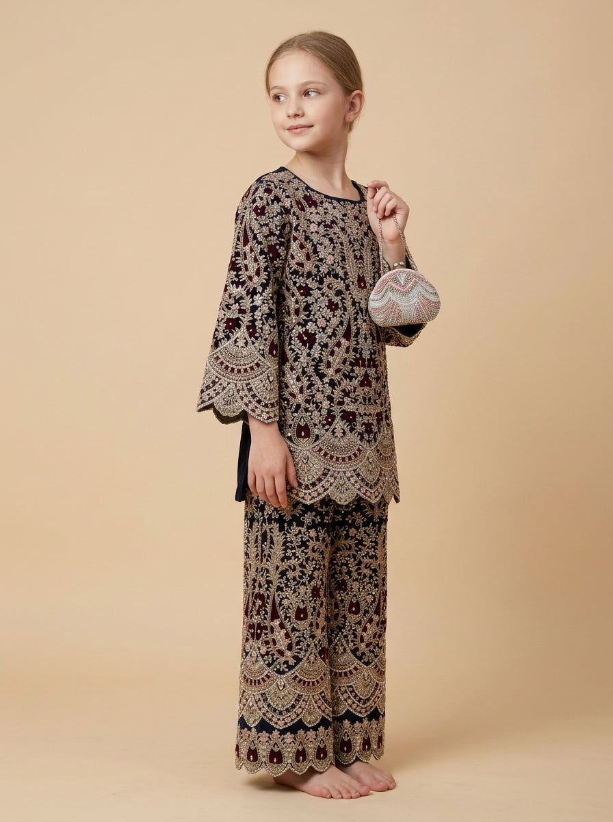 Girls blue georgette hand work plazo set 1798 Blue