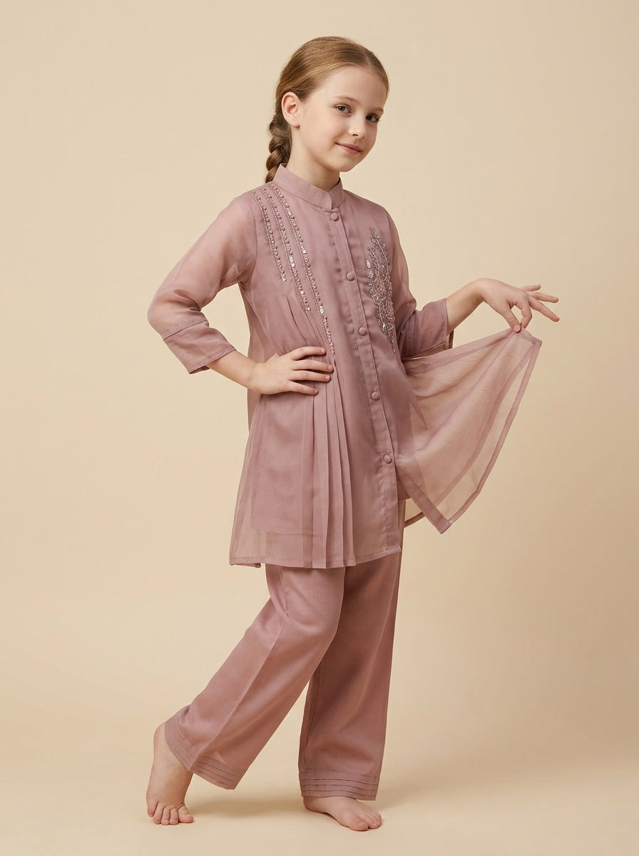 Girls pink georgette hand work cord set 1803 Pink