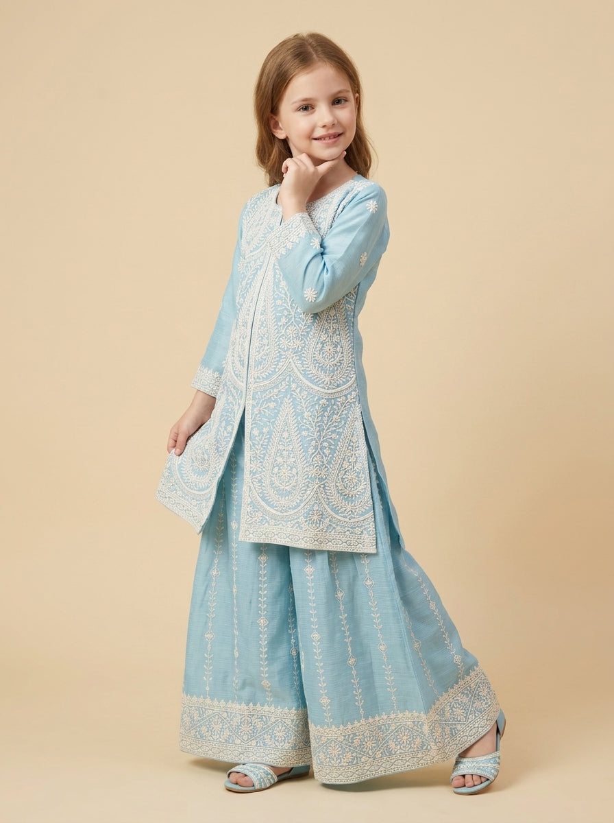 Girls Blue Georgette Embroidery Work Plazo Set 1813 Blue