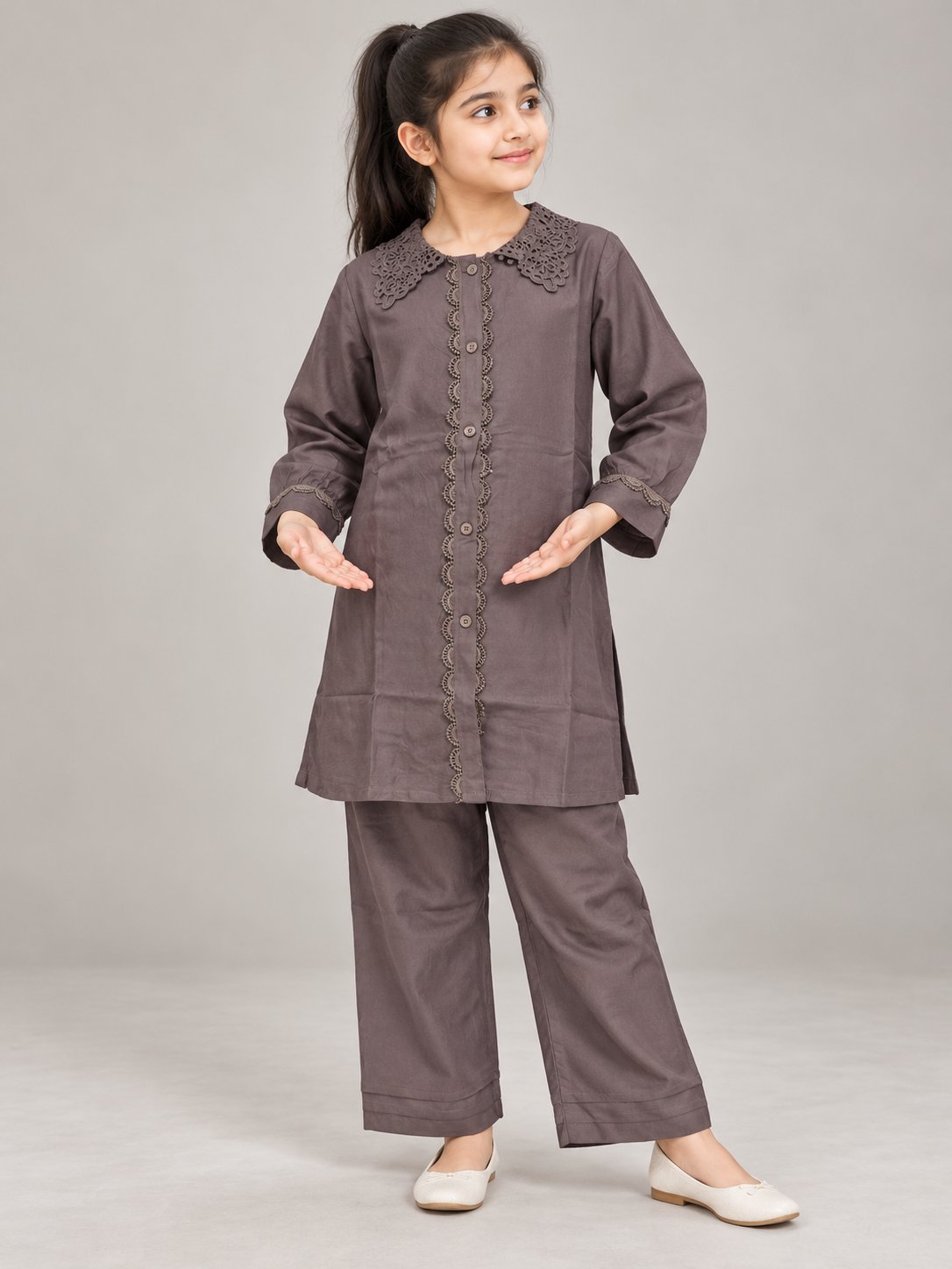 Cotton Lace Work Cord Set 1836 Brown