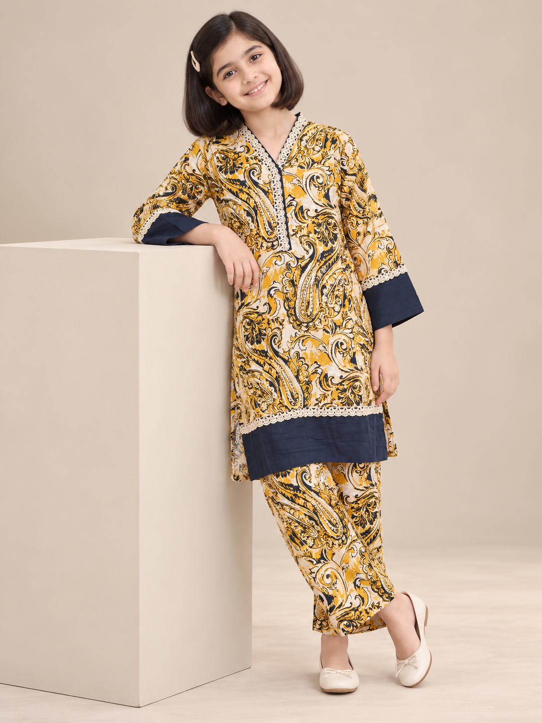 Cotton Printed Kurti Set 1837 Yellow