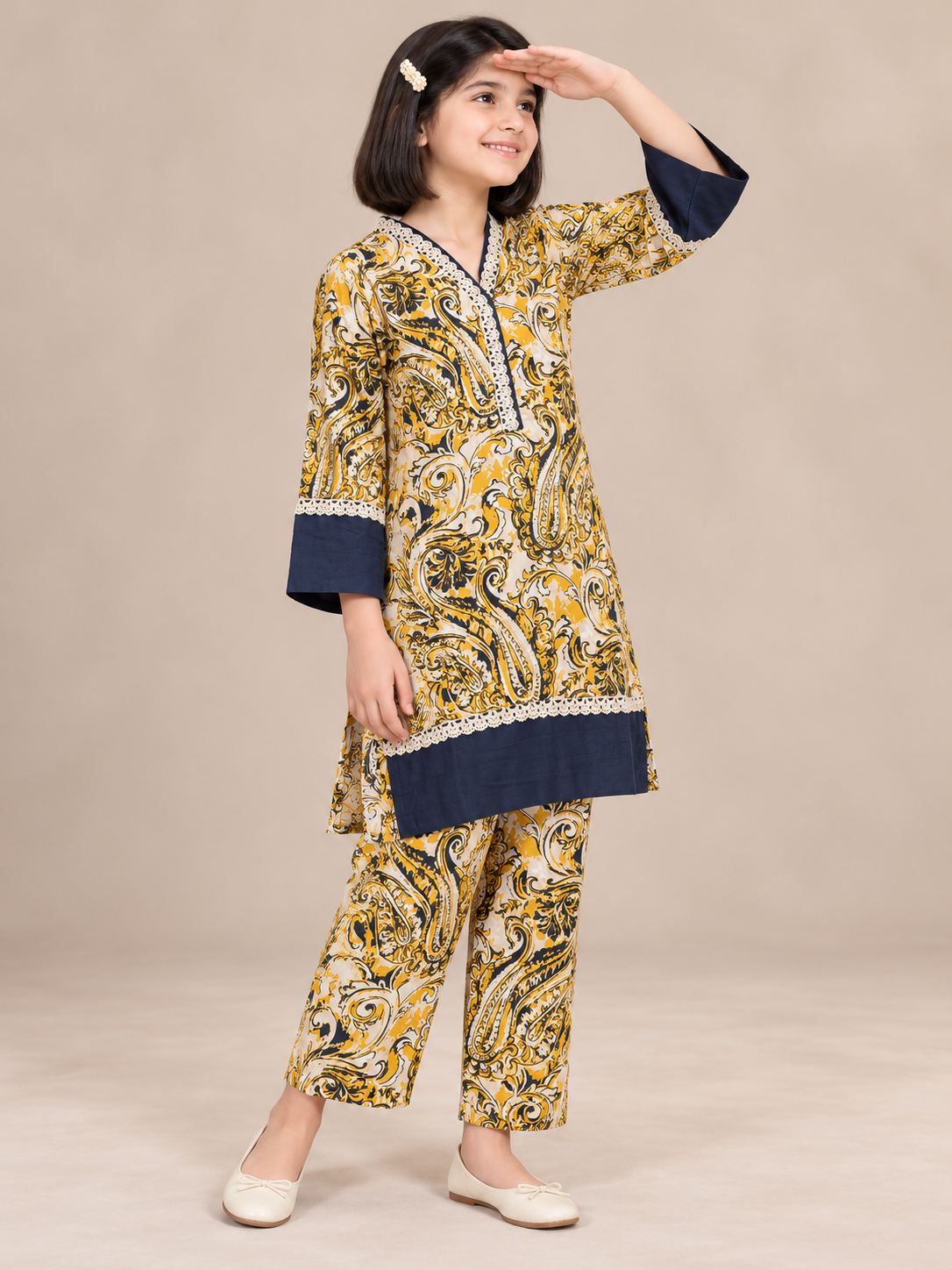 Cotton Printed Kurti Set 1837 Yellow