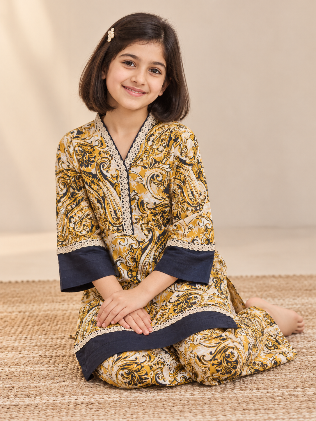 Cotton Printed Kurti Set 1837 Yellow