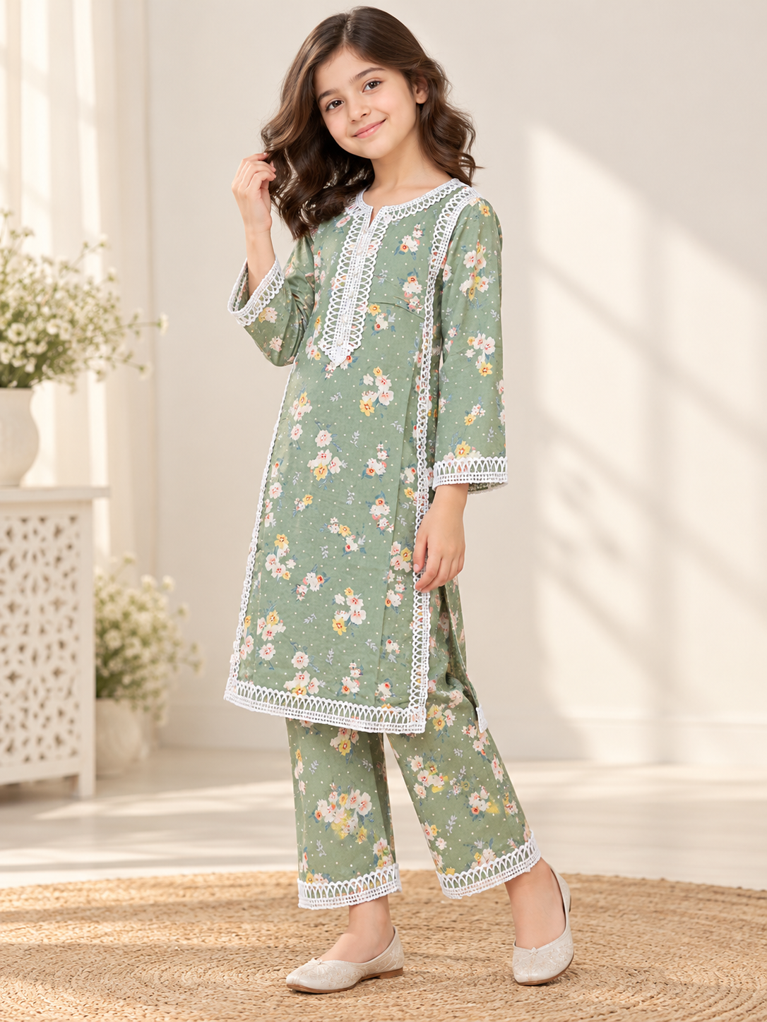 Cotton Printed Kurti Set 1838 Green